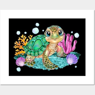 Cute Sea Turtle, Ocean Animals Sea Turtle, Sea Turtle Lovers Posters and Art